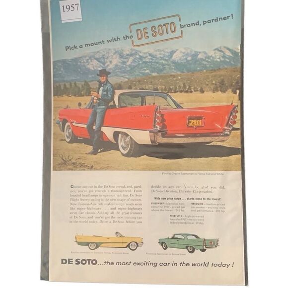Vintage 1957 De Soto Pick a Mount With the Brand Pardner Ad Advertisement - Picture 1 of 4